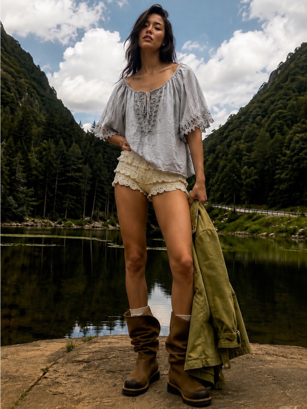 179. Lace-Trim Peasant Top - Women